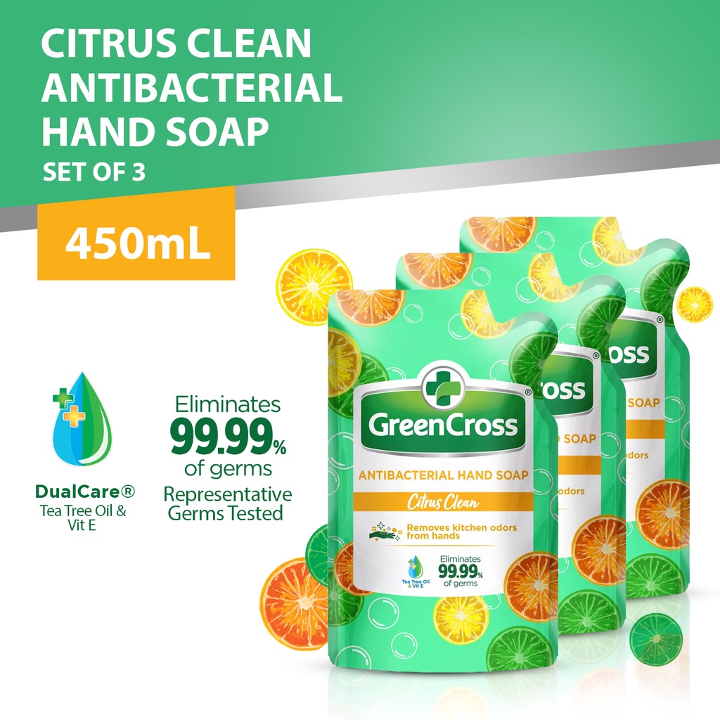 Green Cross Citrus Clean Antibacterial Hand Soap 450ml Set Of 3