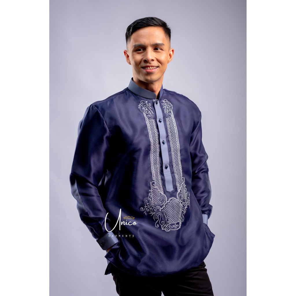 Barong Tagalog for Men Piña Organza with Lining Midnight Blue | Shopee ...