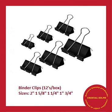 BInder Clip 2, 1 5/8, 1 1/4, 1, 3/4 Sold Per Box of 12 Pieces