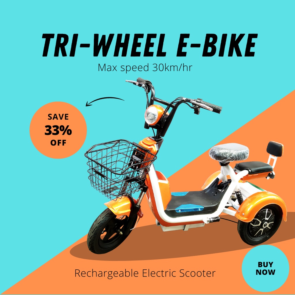 Brand new Tri Wheel E Bike Rechargeable Electric Scooter Three