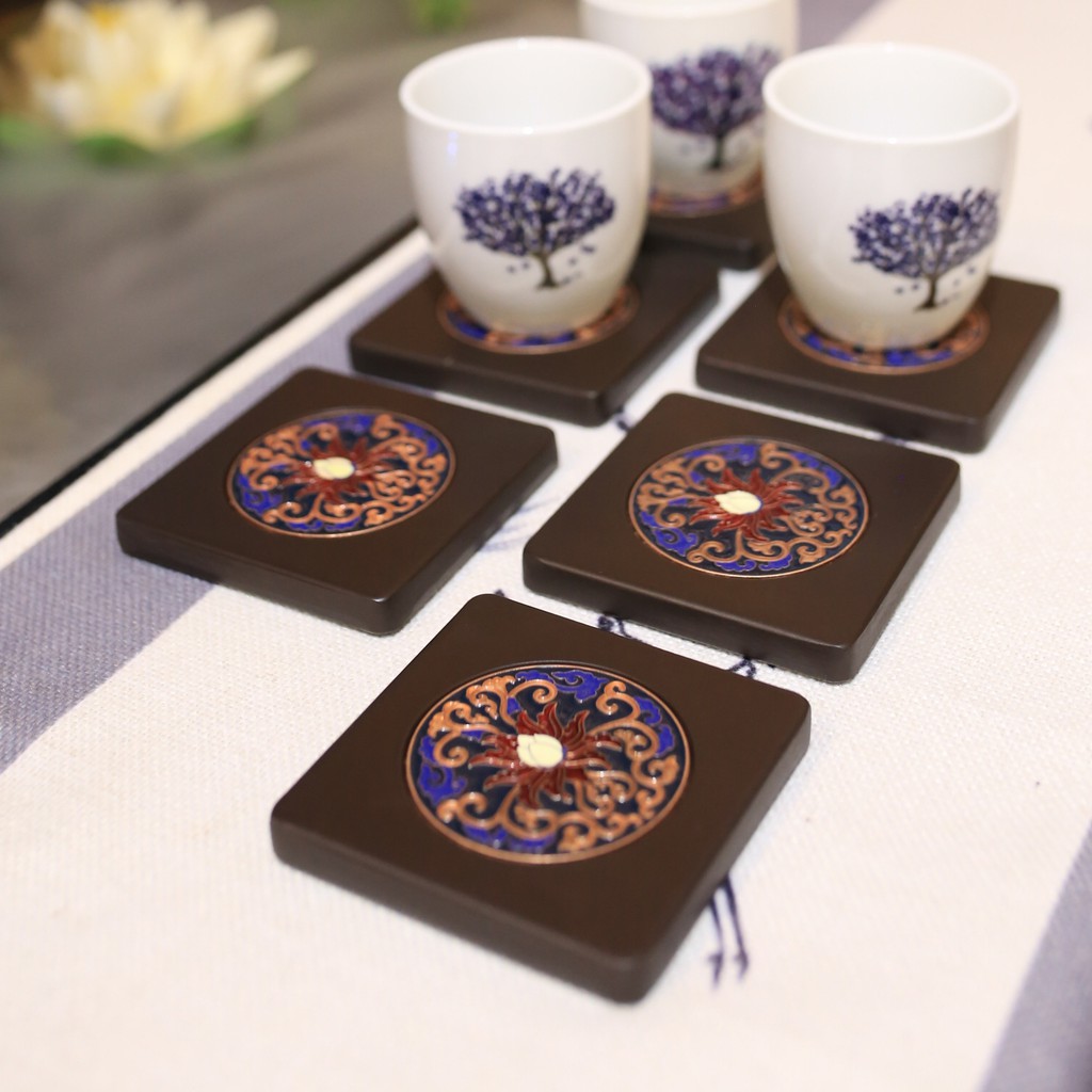 Set of 6 tea coasters, wooden coasters, coasters, inlaid ebony tea ...