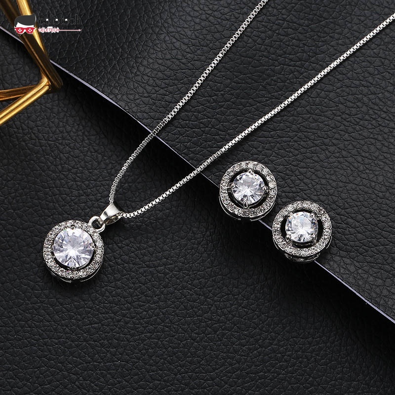 Twopiece Diamond Necklace and Earrings Set Round Diamond Earrings and