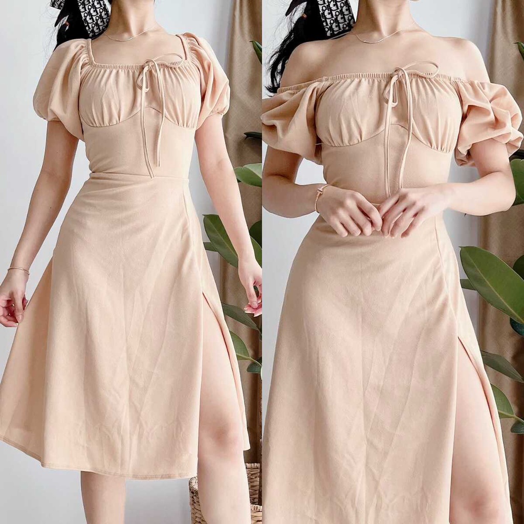 Eliza Slit 2way Puff Sleeves Maxi Long Dress | Shopee Philippines