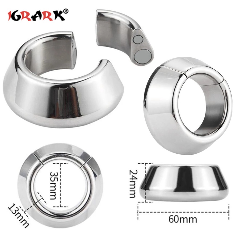 Magnetic Lock Metal Scrotum Pendant Ball Stretcher Testis Cock Penis Ring Stainless Steel Delay 4652