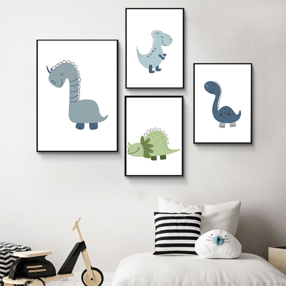 Nordic Cartoon Animal Dinosaur Painting Art Decor Poster Nursery Kids ...