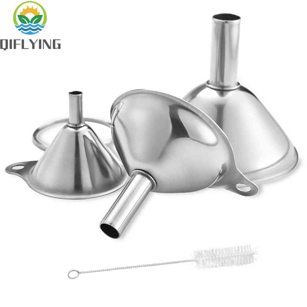 3x Mini Stainless Steel Oil Liquid Dispenser Kitchen Funnel+Cleaning ...