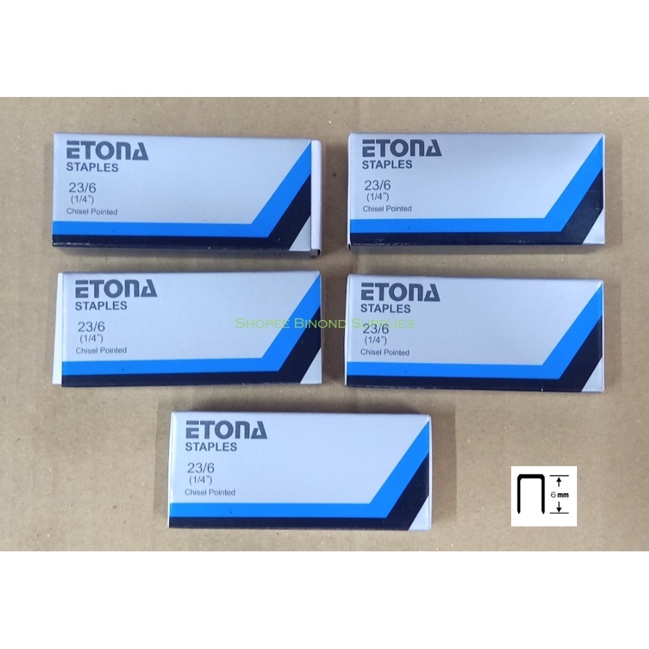 Etona Heavy Duty Staple Wire 23/6 6mm (1000 pieces X 5 box) Shopee