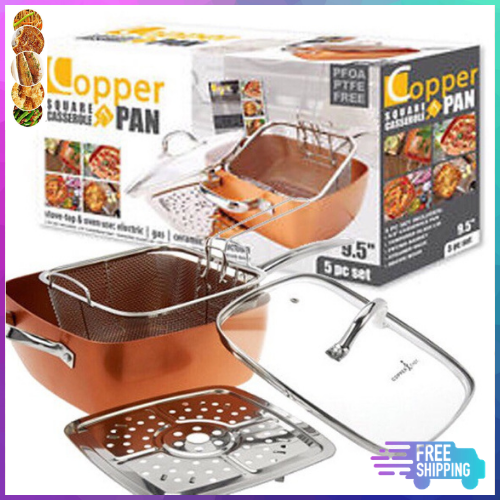 Moss & Stone Non Stick Deep Square Copper Chef Cookware - 6 Piece Set 