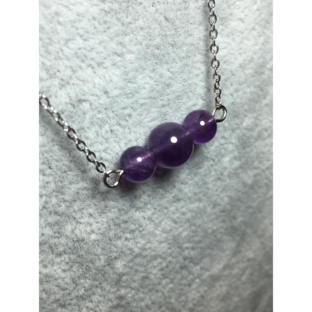 Amethyst 6mm & 8mm Stone Crystal Three Bead Pendant Charm Necklace ...
