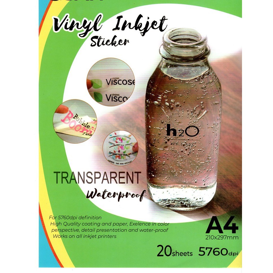 A4 QUAFF TRANSPARENT VINYL WATERPROOF INKJET STICKER (FOR PIGMENT INK) 20  SHEETS