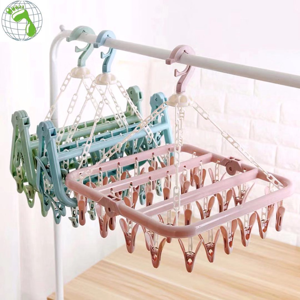 Clothing Socks Underwear Clip Rack 32 Clips Folding Hanger Balcony ...