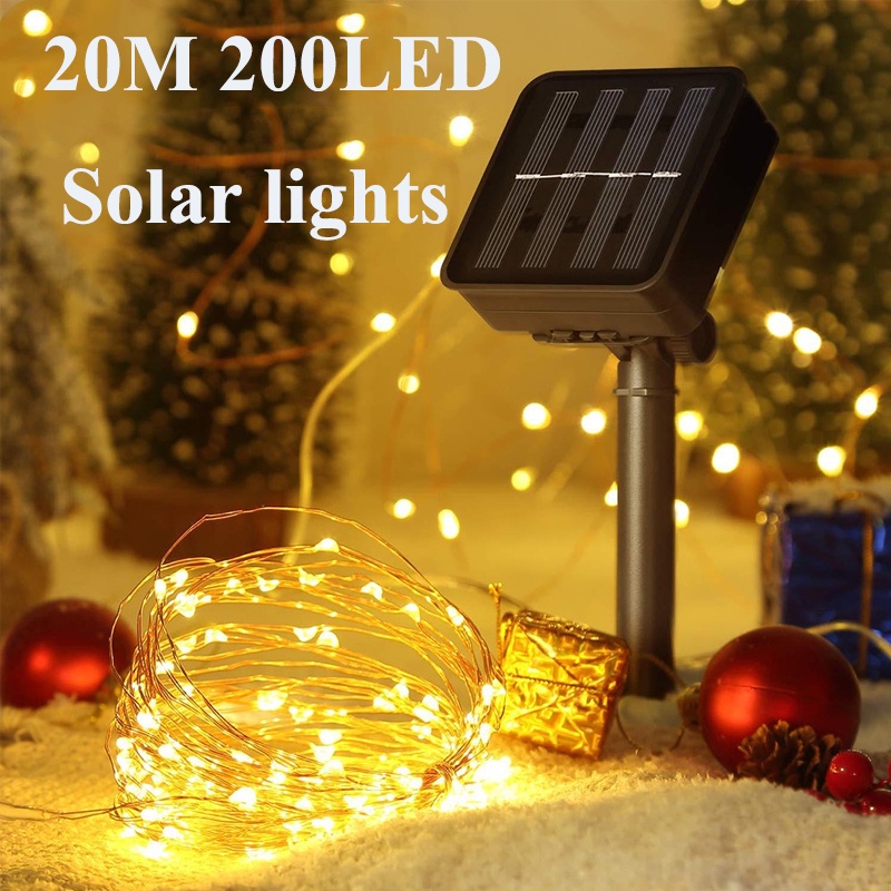20M 200LED Solar Powered Christmas Lights 8 Modes Copper Wire Fairy