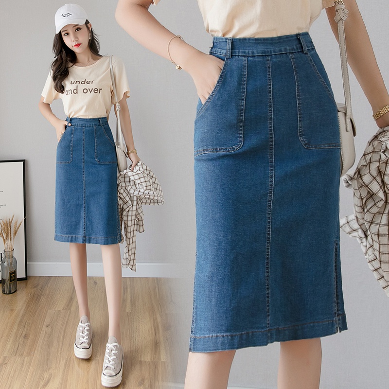 Bodycon midi denim skirt best sale