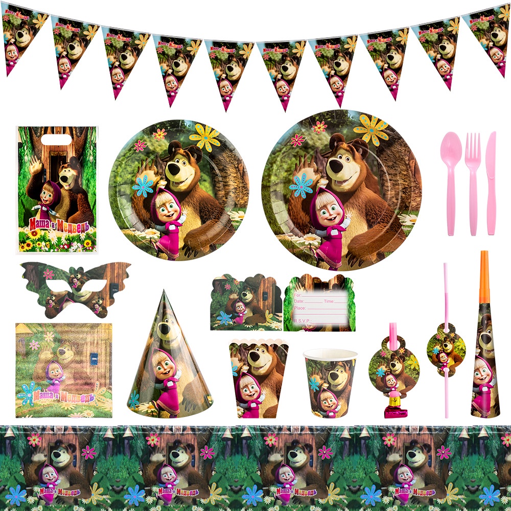 2022 Masha and The Bear Theme Party Decorations Masha and The Bear ...