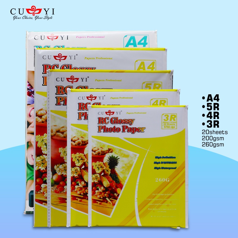 Cuyi Rc Glossy Photo Paper 260gsm 3r 4r 5r A4 Size Shopee Philippines