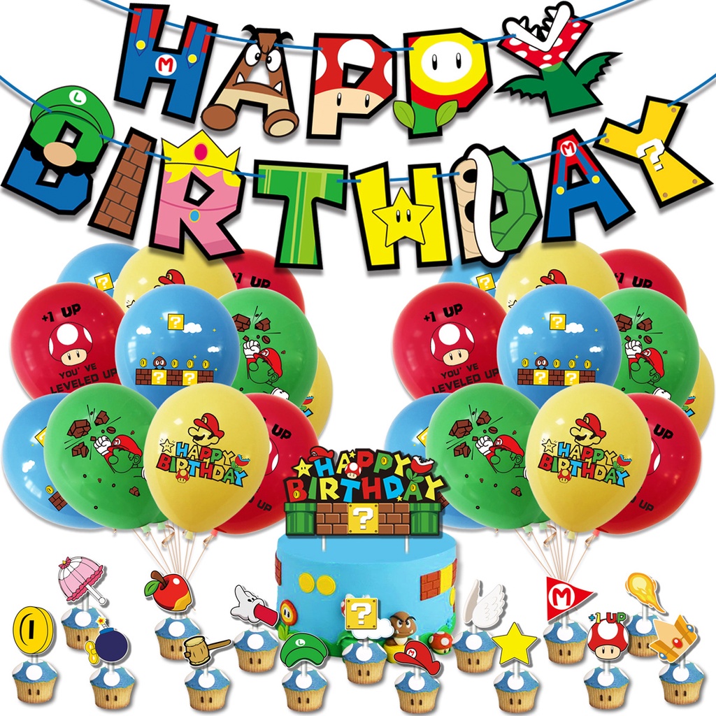 Super Mario Bros Party Supplies Balloons Banner Happy Birthday Decoration Shopee Philippines 7296