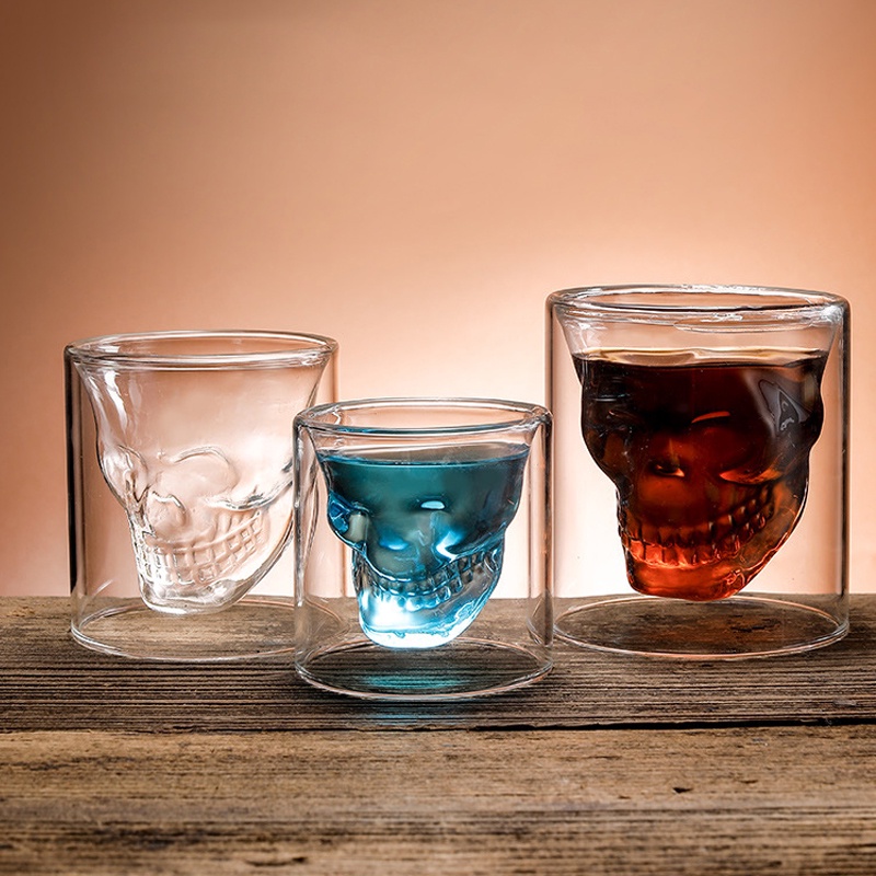 Transparent glass Skull Cup Double Glass Beer Whiskey Vodka Wine Water