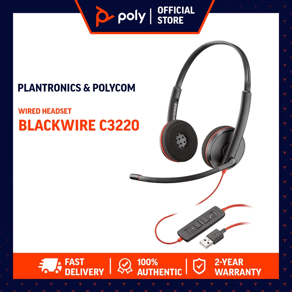 Poly Plantronics Blackwire C3220 3220 Usb Headset Active Noise Cancelation Microphone Wideband