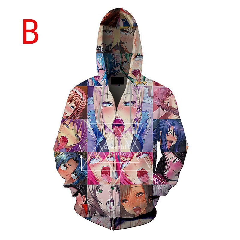 Men Boy Cartoon Anime Alisister Ahegao 3D Long Sleeve Zipper Hoodie Coat Jacket