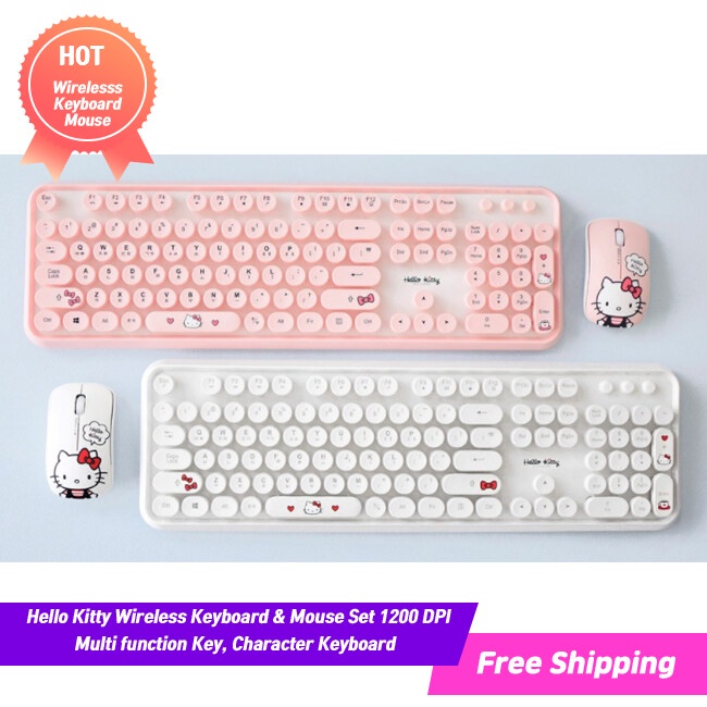 Hello Kitty Wireless Keyboard & Mouse Set 2.4 GHz, 1200 DPI, Multi function Key, Character