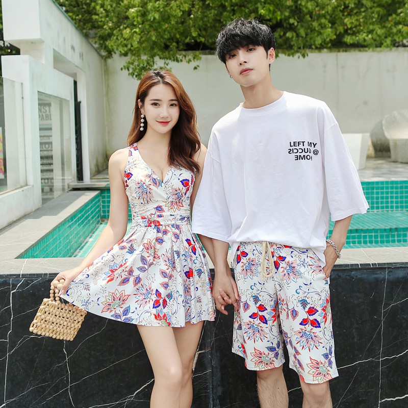 2022 New Swimsuit Backless Print Couple Swimwear Women Monokini One