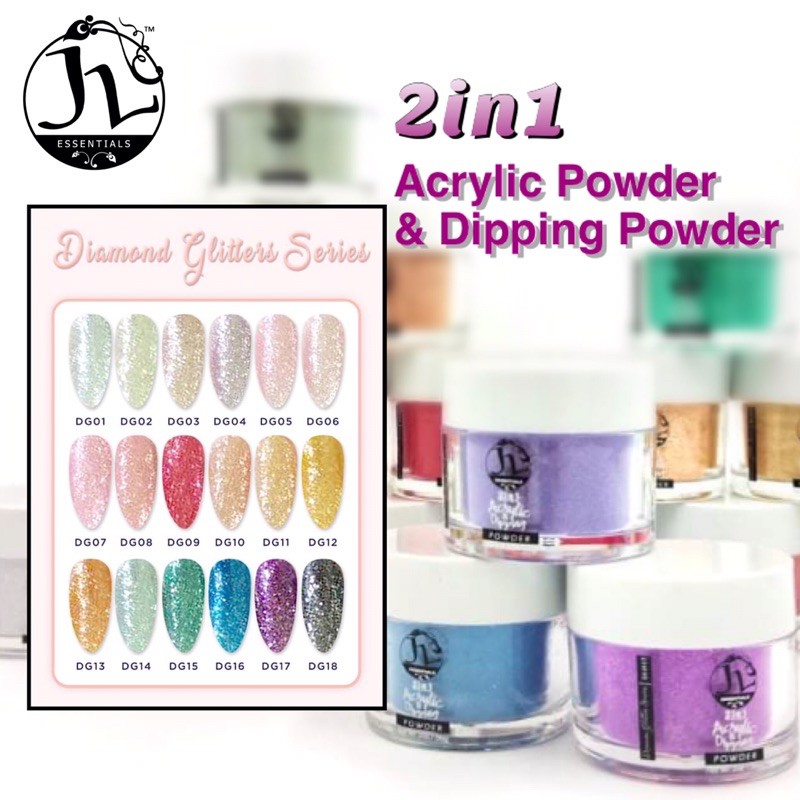 JL Essentials 2in1 ACRYLIC POWDER and DIPPING POWDER Diamond Glitter ...