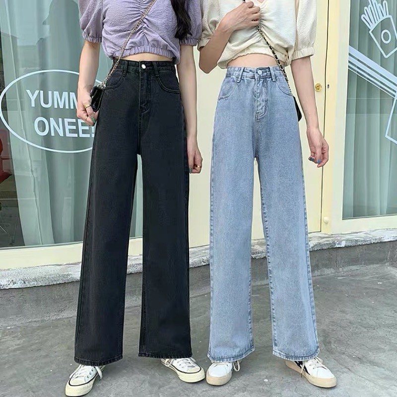 Korean women jeans highwaist straight wide leg pants ( Sergio Vittorio ...