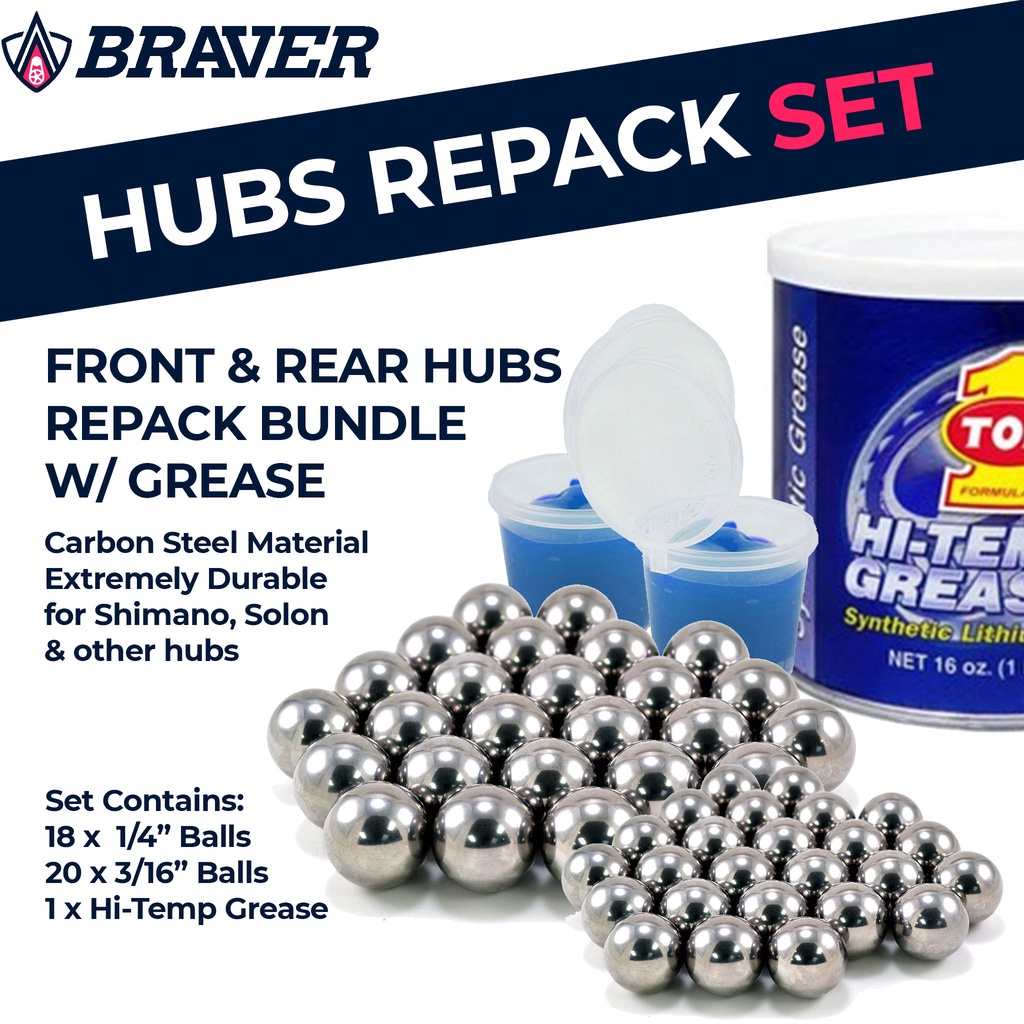 Braver Bike Hub Bearings Repack Kit Front & Rear w/ HiTemp Grease