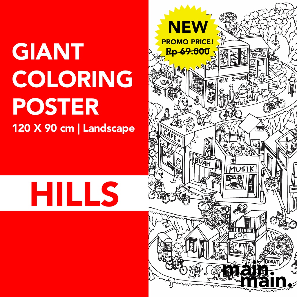 (HILLS) Kids Giant Coloring Poster SUPER Big Coloring Paper (120x90cm