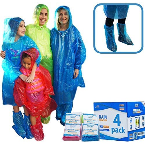 INNOCHEER Family Rain Ponchos Pack Of 12 - Disposable Emergency Raincoats For Kids & Adults, 0.03mm Thick