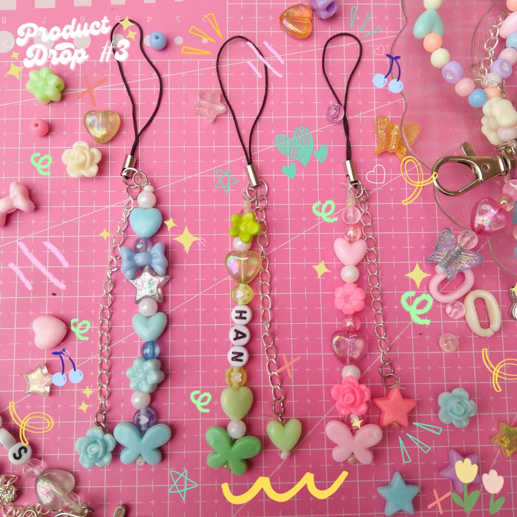 customized/personalized beads keychain, keyring, kpop binder, phone ...