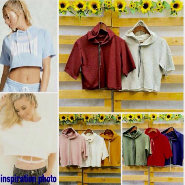 Crop top store hoodie shopee