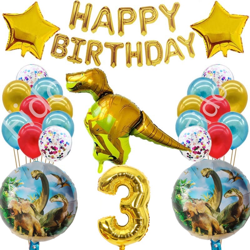 26pcs Dinosaur Raptor Latex Balloon Happy Birthday Banner Safari Theme ...