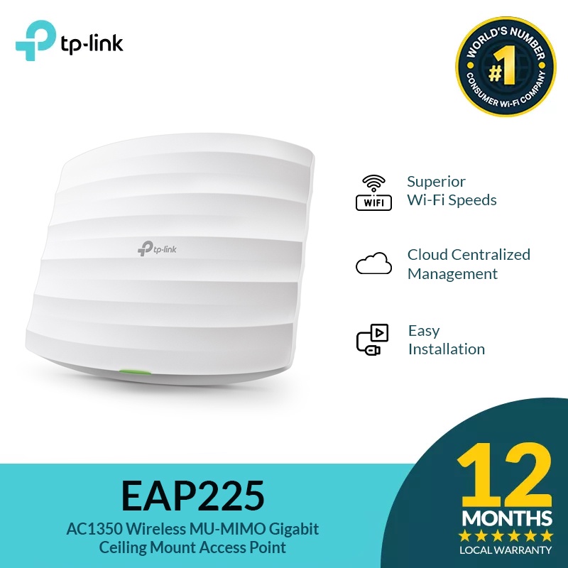 TPLink EAP225 AC1350 Wireless Dual Band Gigabit Ceiling Mount Access