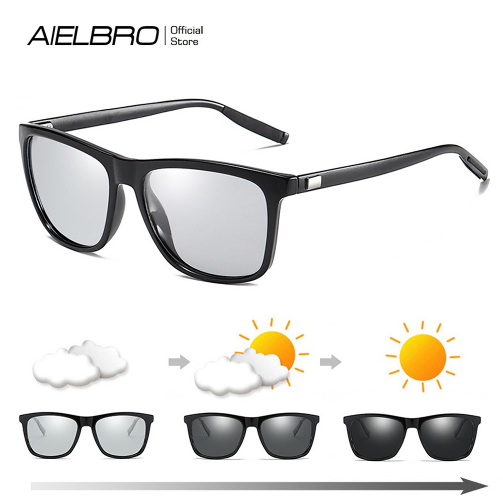 AIELBRO Color Change Grey Frame Photochromic Polarized Sunglasses Men Square Classic Chameleon Glaases Transition Lens Eyewear Shopee Philippines