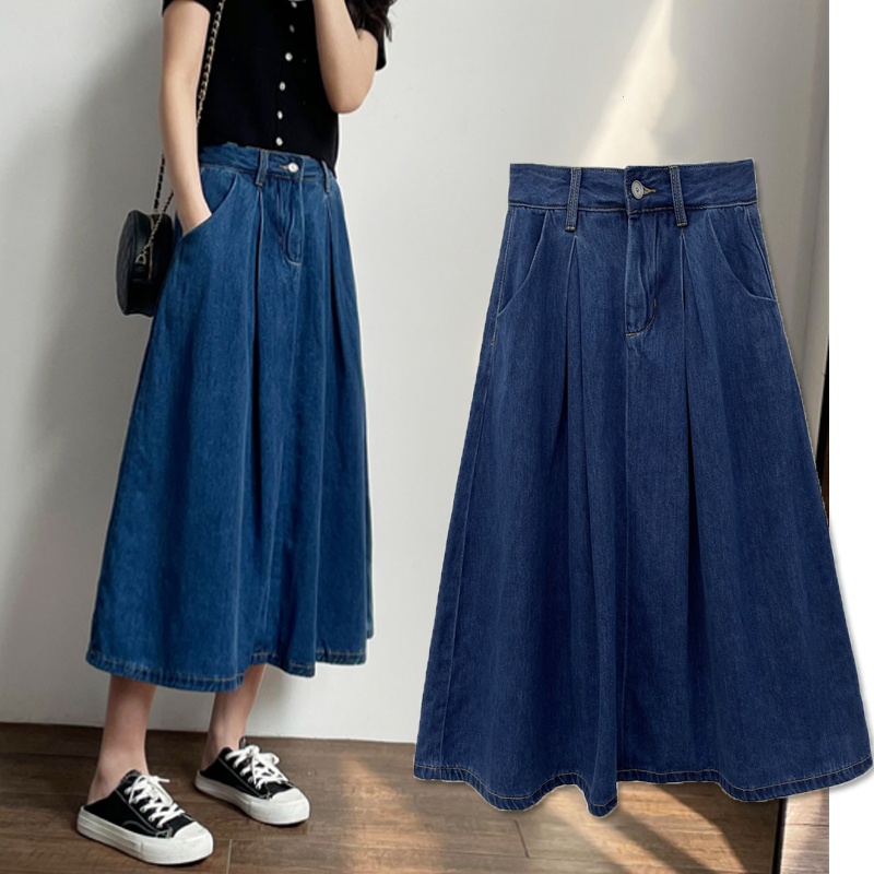 Pleated denim skirt 4xl best sale