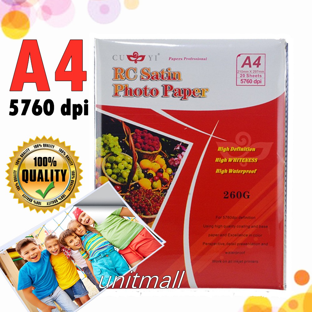 A4 260GSM CUYI RC SATIN PHOTO PAPER ( 20 SHEETS ) waterproof photo