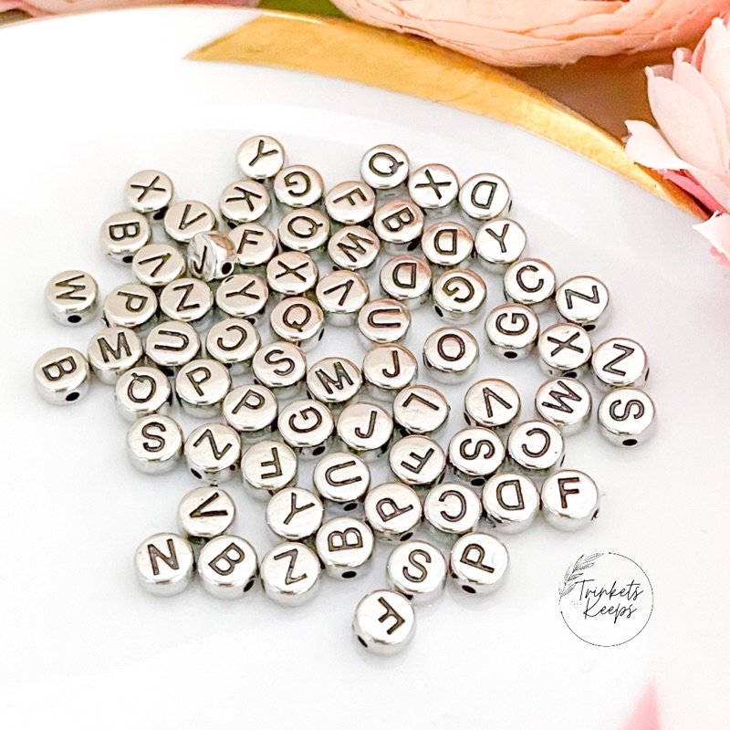 Letter Beads • Assorted Letter Beads • Letter charm • Silver Letter