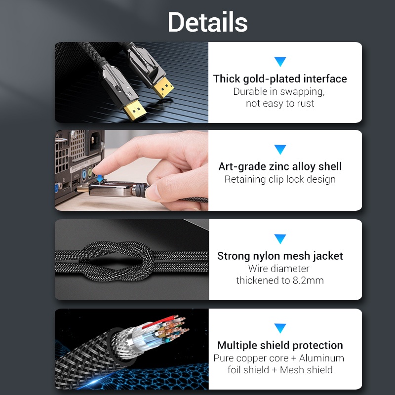 Vention DP 1.4 Cable 8K Ultra HD Resolution 1080P 240Hz DP Gaming Male