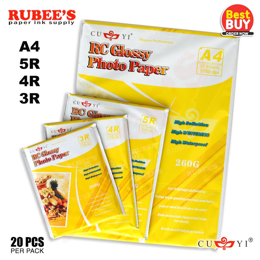 CUYI RC Glossy Photo Paper 260Gsm A4/5R/4R/3R | Shopee Philippines