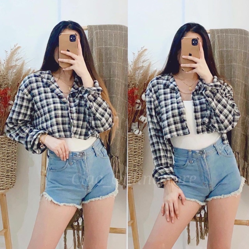 Cropped flannel jacket outlet