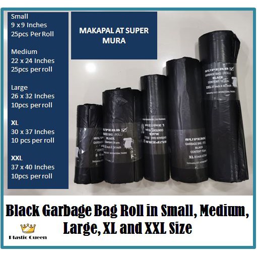 Trash Bag Per Roll, thick and strong for everyday use. Available in Small  Medium Large XL XXL sizes for Garbage Waste Disposal. Heavy Duty. Basura  Makapal.