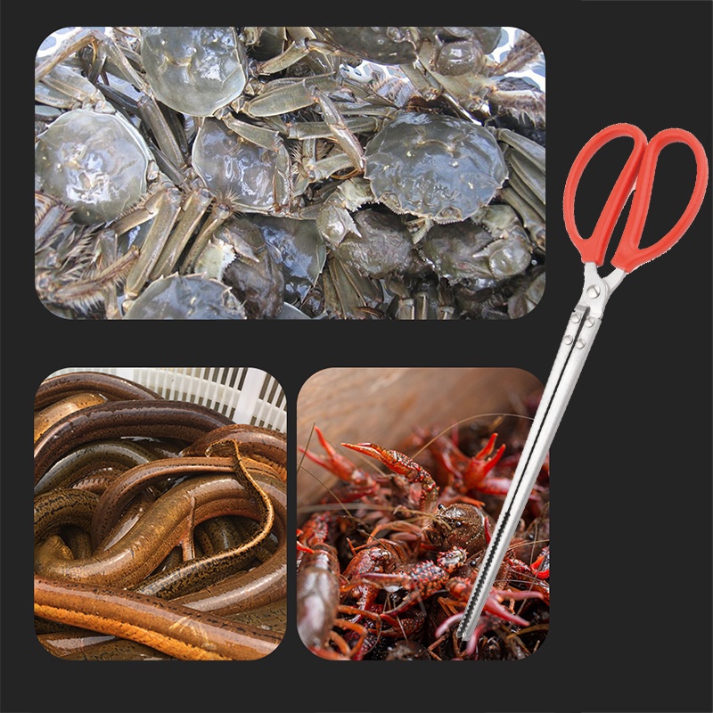 Multi-function Long Handle Crab Tongs Anti Slip Stainless Steel Eels Clip