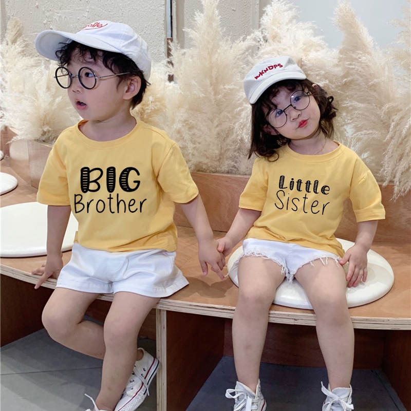 Big Little Brother Sister Fashion Yellow Children s T shirt Sibling outfit Kids Clothes Shopee Philippines