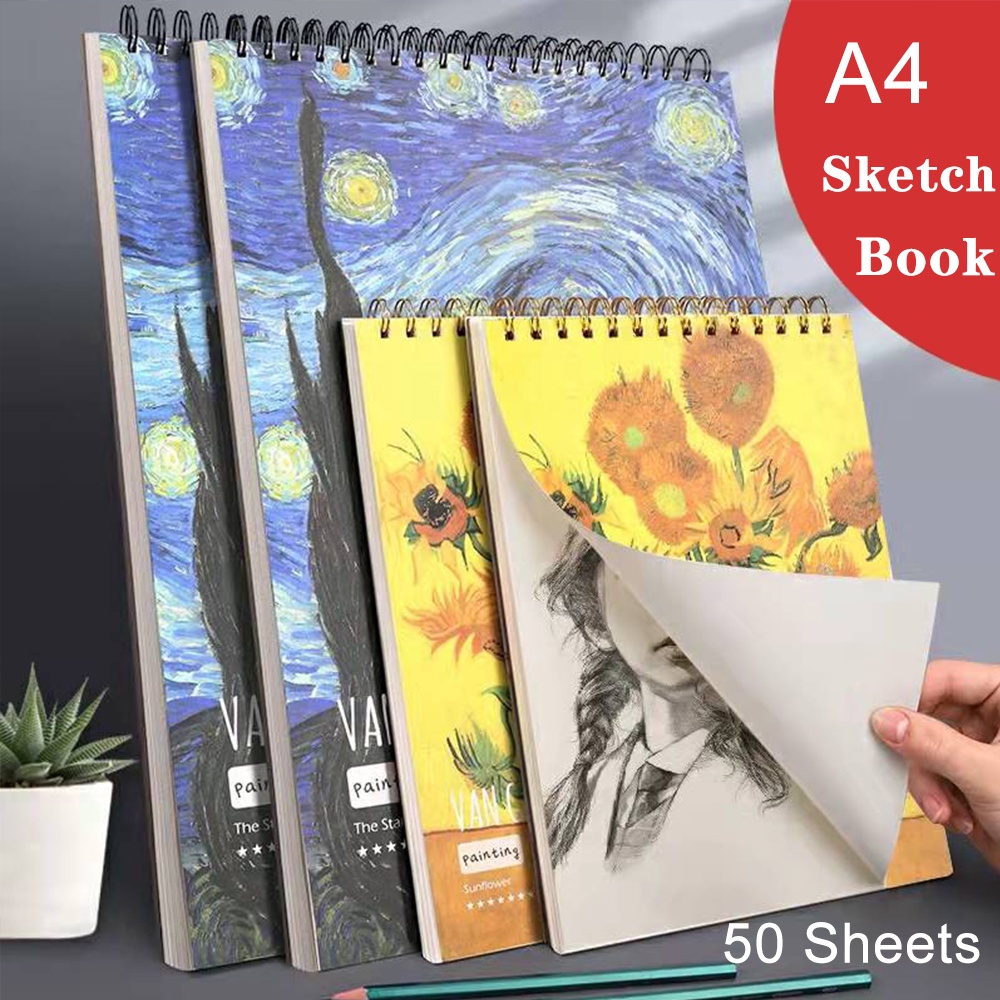 A4 Sketch Book Spiral Bound Sketch Pad 100 Pages for Pens Pencils ...