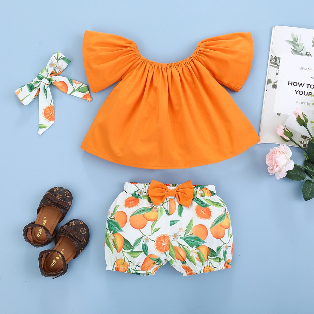 Baby Dress For Girls Summer Set Baby Girl infant Dress Cotton Orange  Printed Short Sleeved Clothes