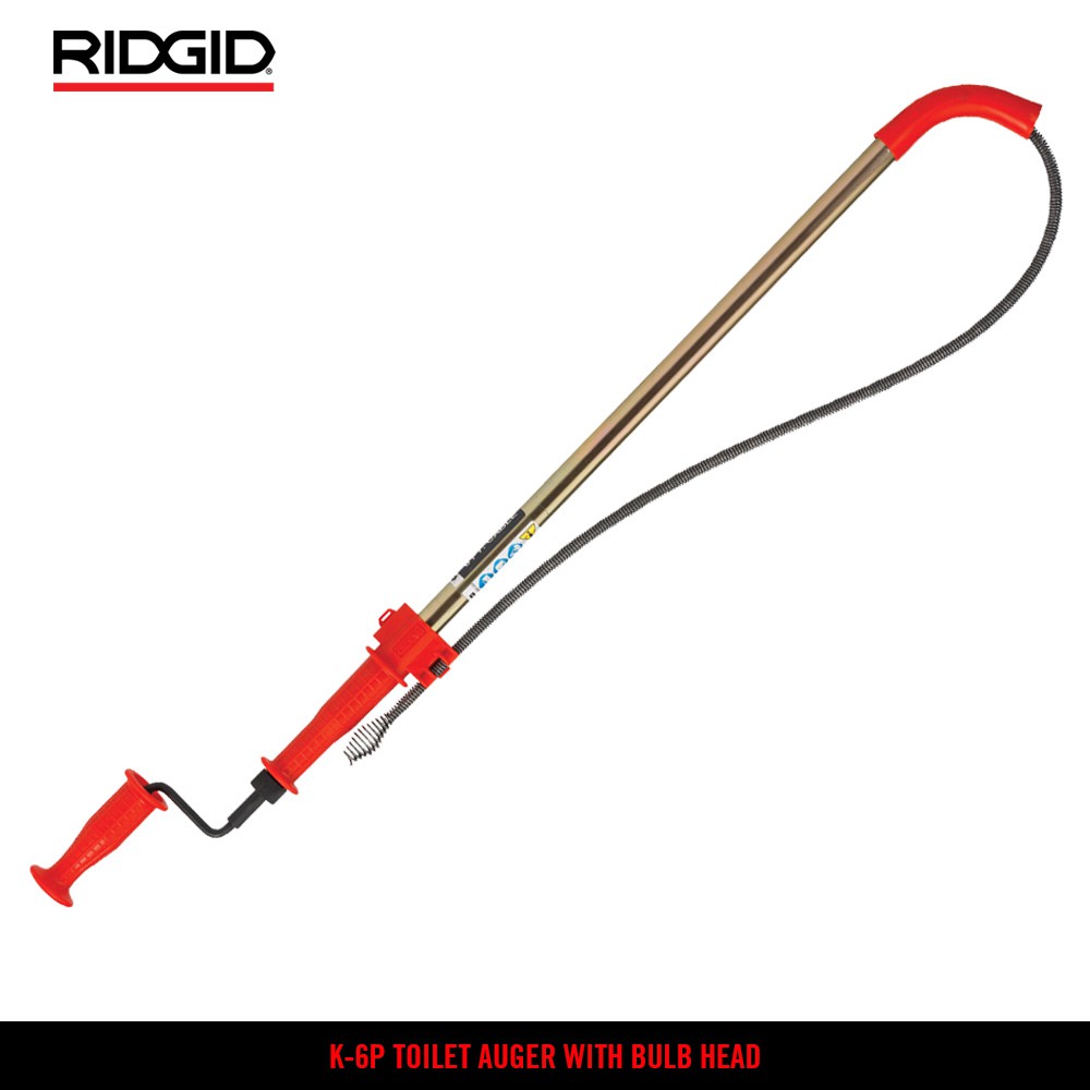 RIDGID K-6P Toilet Auger with Bulb Head, With Heavy-Duty Cable, 6 ft ...