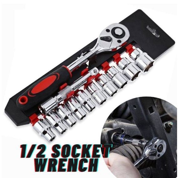 12PCS 1/2 inch Drive Ratchet Wrench CRV Socket Kits Mechanic Spanner