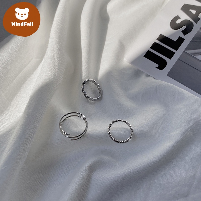 3 pcs/ set Korean Rings for Women Female Silver Ring Metal Simple ...