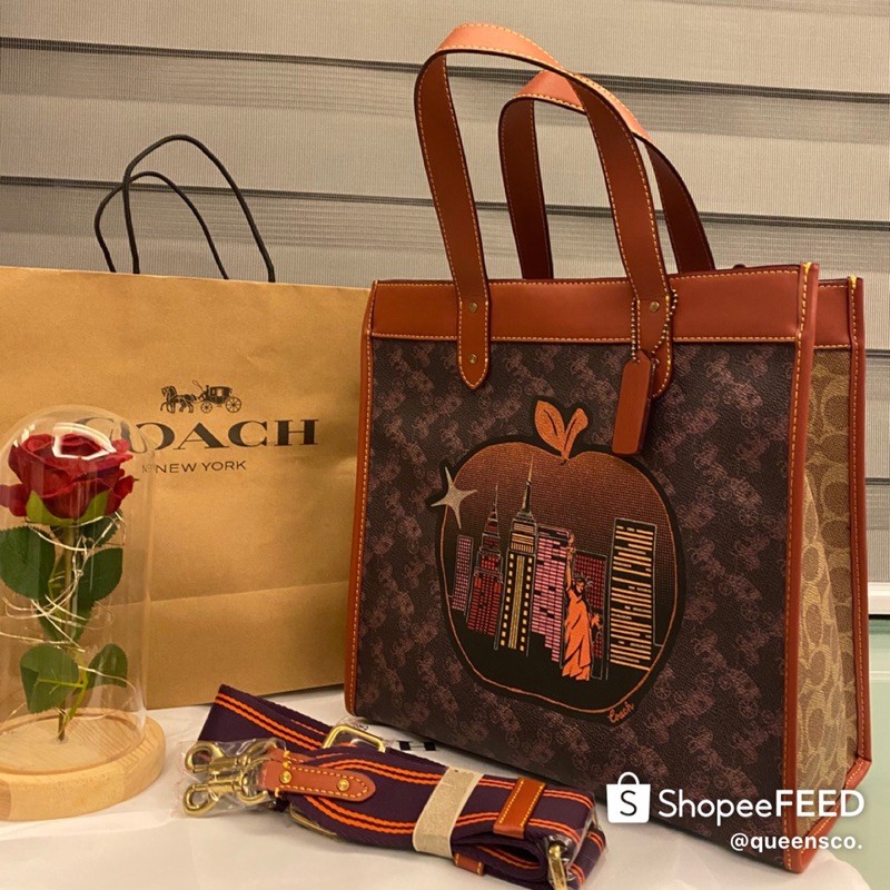 Coach Field Tote Bag In Signature Coated Canvas With Big Apple